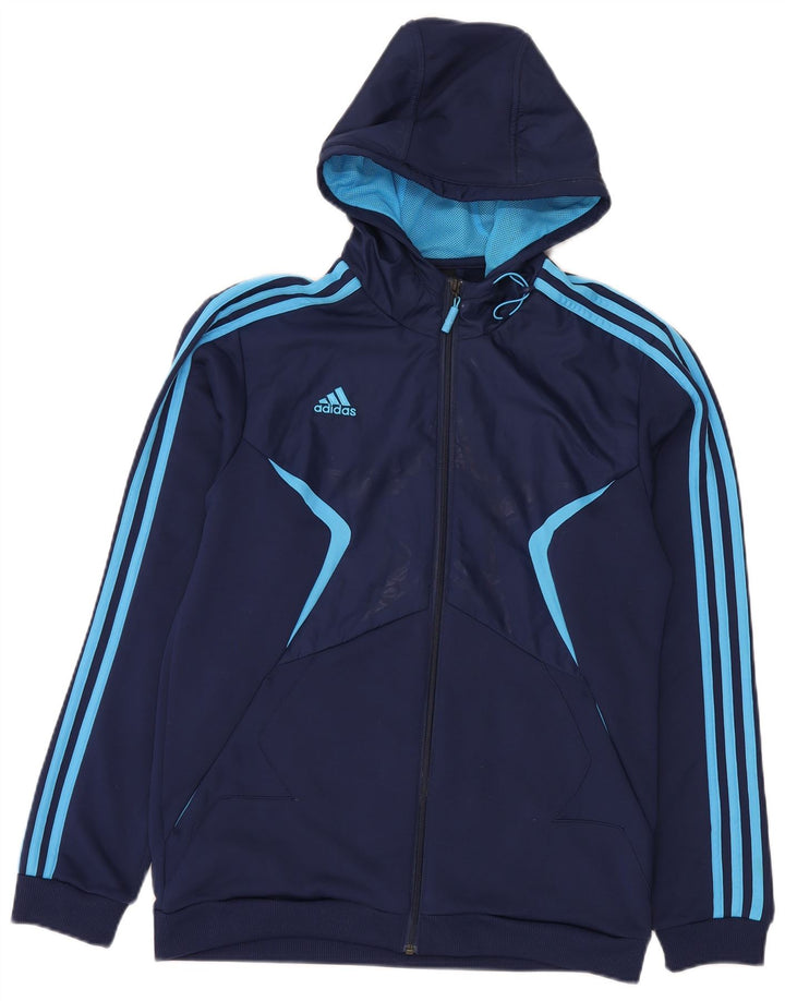 Adidas Hombre Zip Sudadera Con Capucha Suéter Medio Azul Marino Poliéster