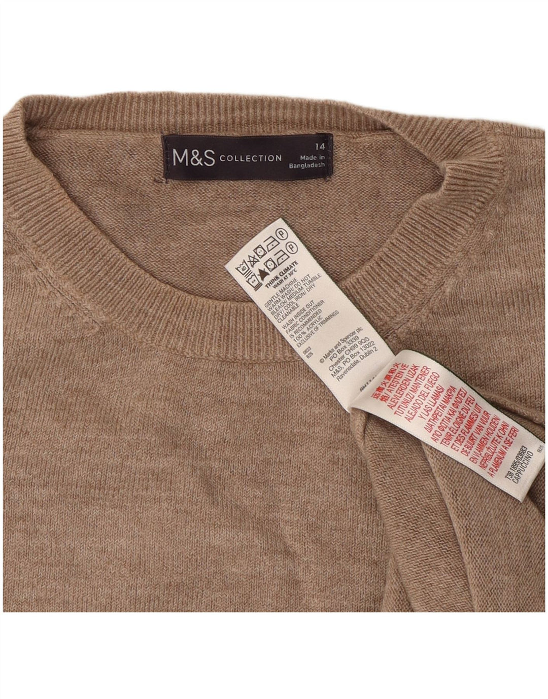 Marks & Spencer Suéter de cuello redondo para mujer UK 44 Acrílico beige medio