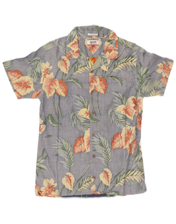 Tommy Hilfiger Camisa de corte regular de manga corta para hombre XS Azul Floral Hawaiano