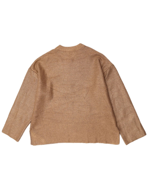 Zara Mujer Suéter De Cuello Redondo De Gran Tamaño UK 10 Small Beige Acrílico