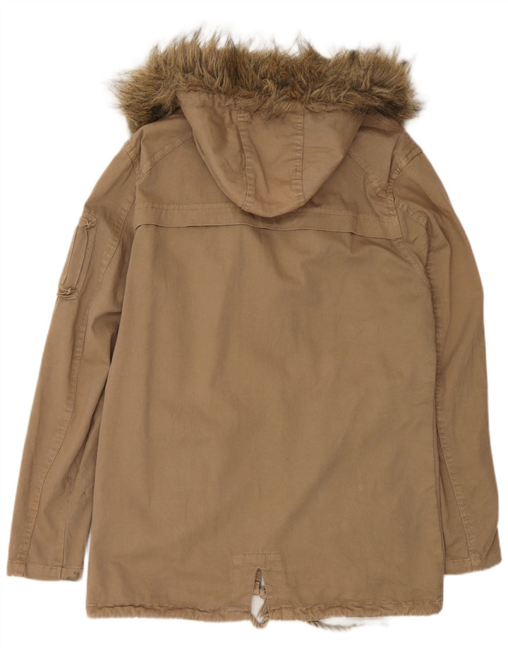 Zara Hombre Chaqueta Parka Con Capucha UK 36 Small Beige