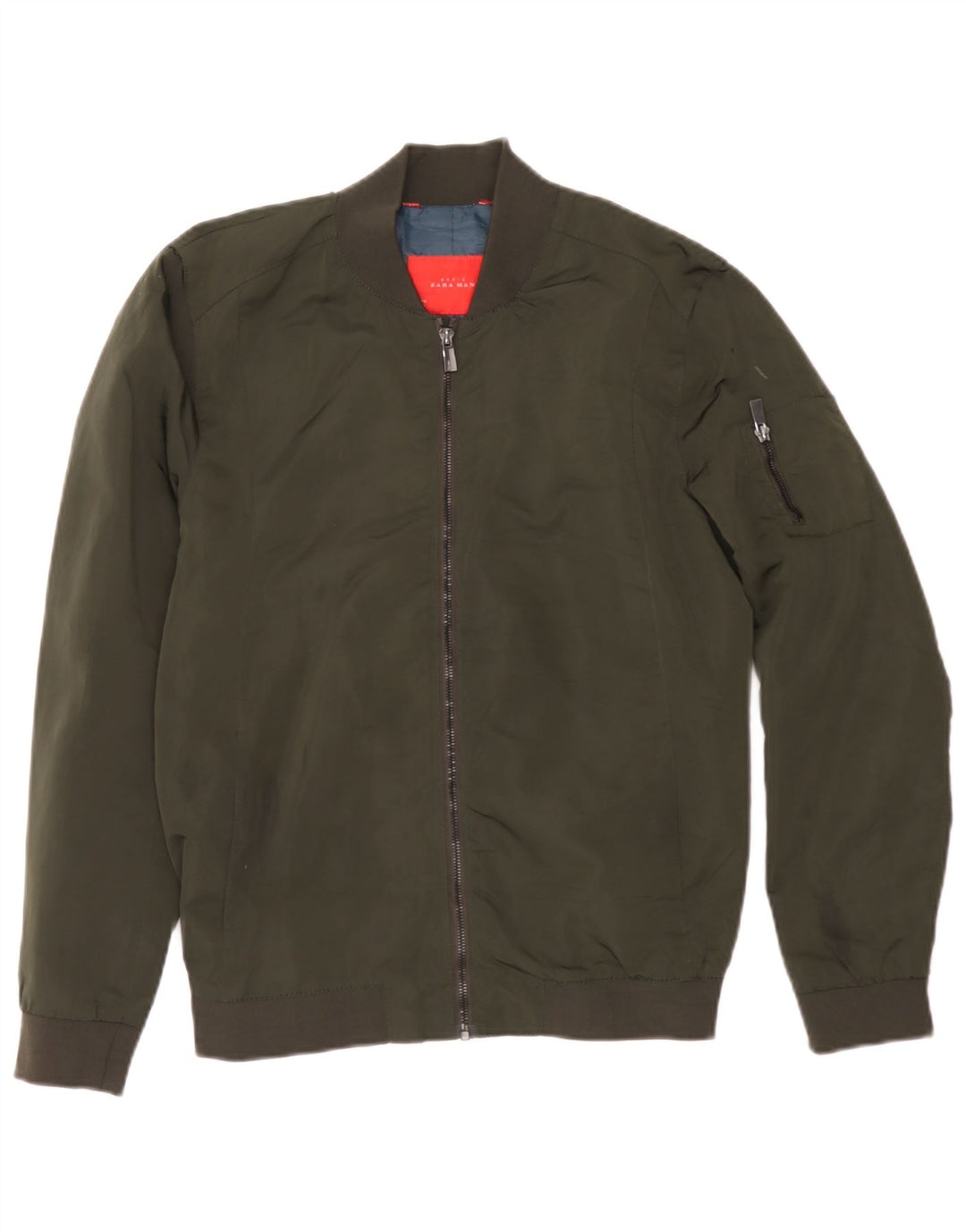 Zara Mens Bomber Jacket UK 38 Medium Caqui Poliéster