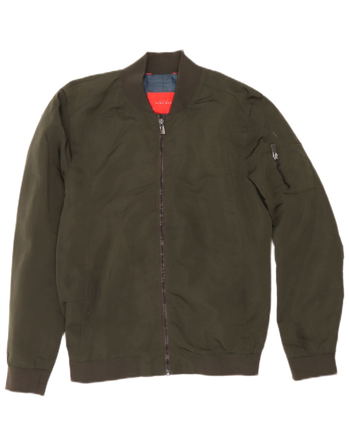 Zara Mens Bomber Jacket UK 38 Medium Caqui Poliéster