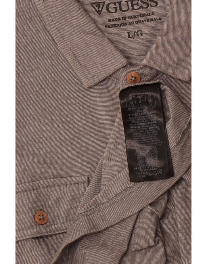 GUESS Polo militar para hombre de algodón a rayas grises grandes