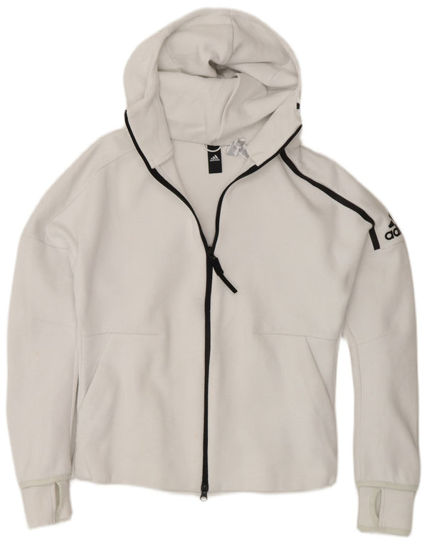 Adidas Sudadera con capucha y cremallera para mujer UK 8/10 Small White Cotton