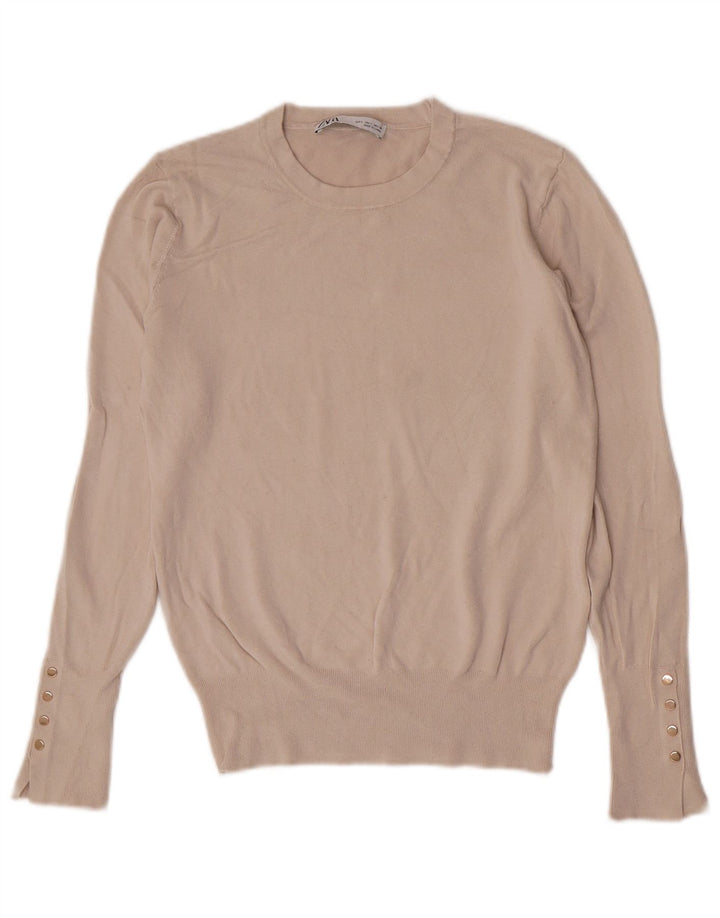 Zara - Jersey de cuello redondo para mujer, talla 40, color beige