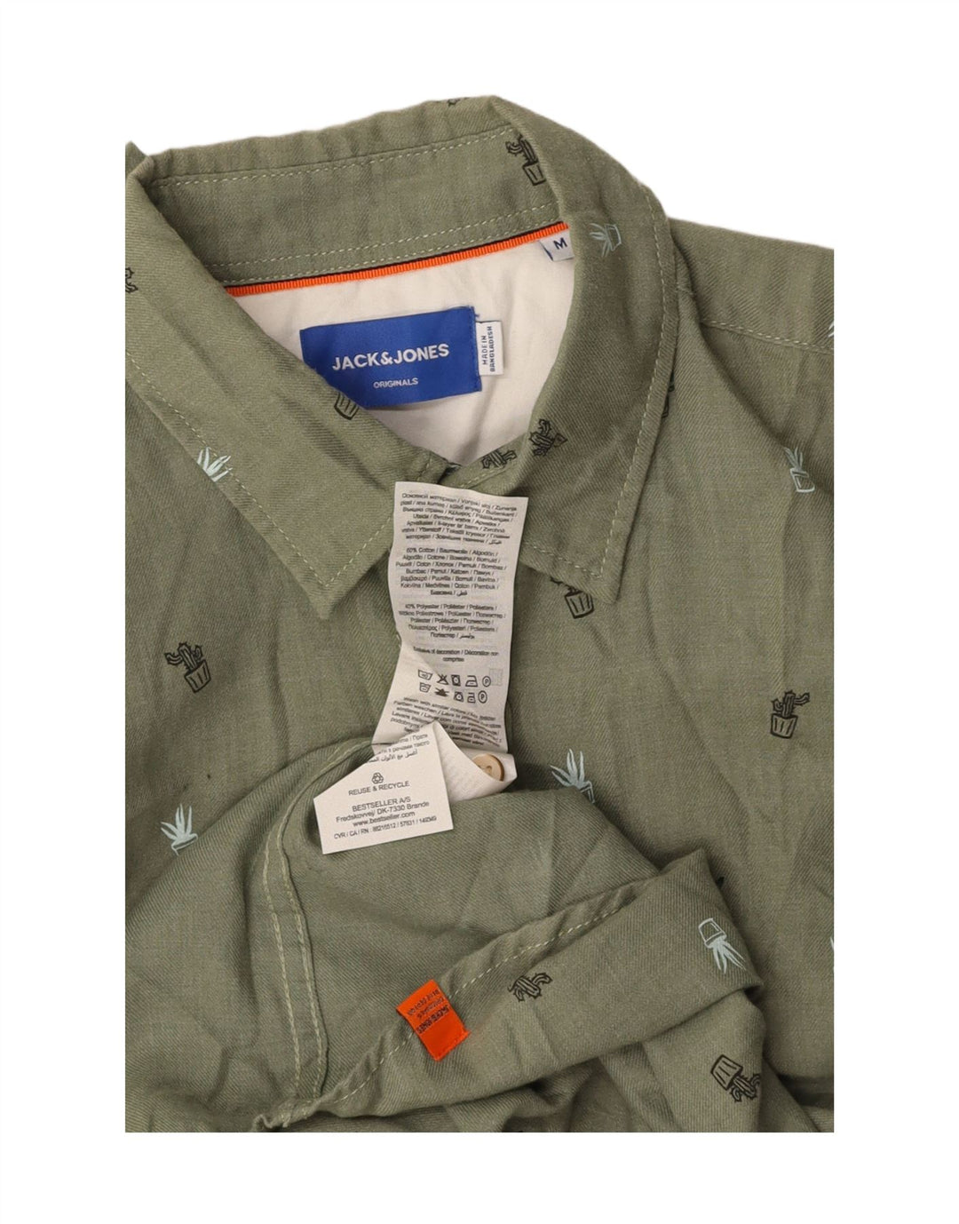 JACK & JONES Camisa Hombre Algodón Lunares Verde Medio