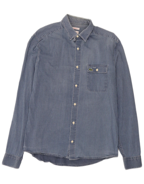 Camisa Lacoste para hombre de corte ceñido, talla 40, algodón a rayas azul medio
