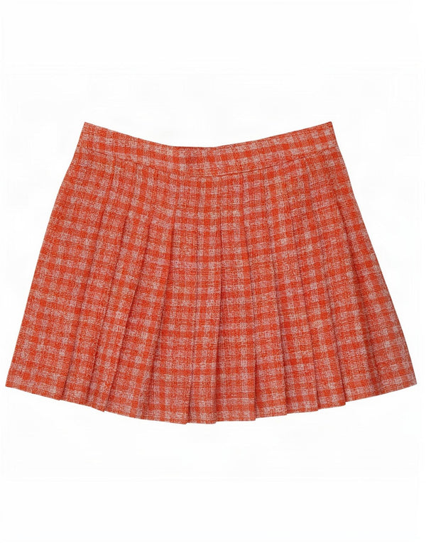 Zara Mujer Mini Falda Plisada Cuchillo Grande W30 Poliéster Vichy Naranja