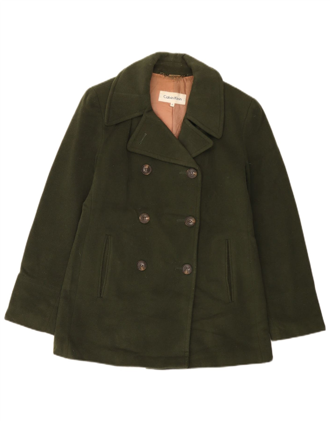 CALVIN KLEIN Chaquetón para mujer US 6 Lana caqui mediana