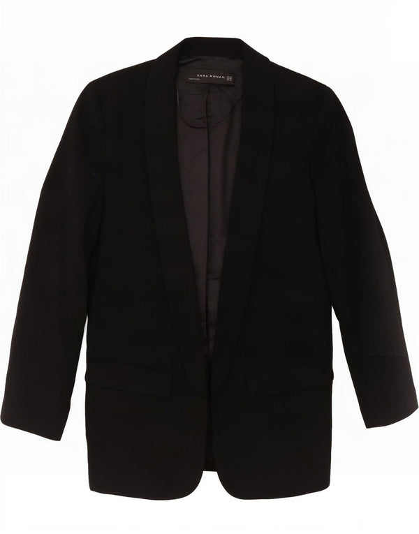 Zara Mujer Chaqueta Americana Abierta Manga 3/4 UK 6 XS Viscosa Negra