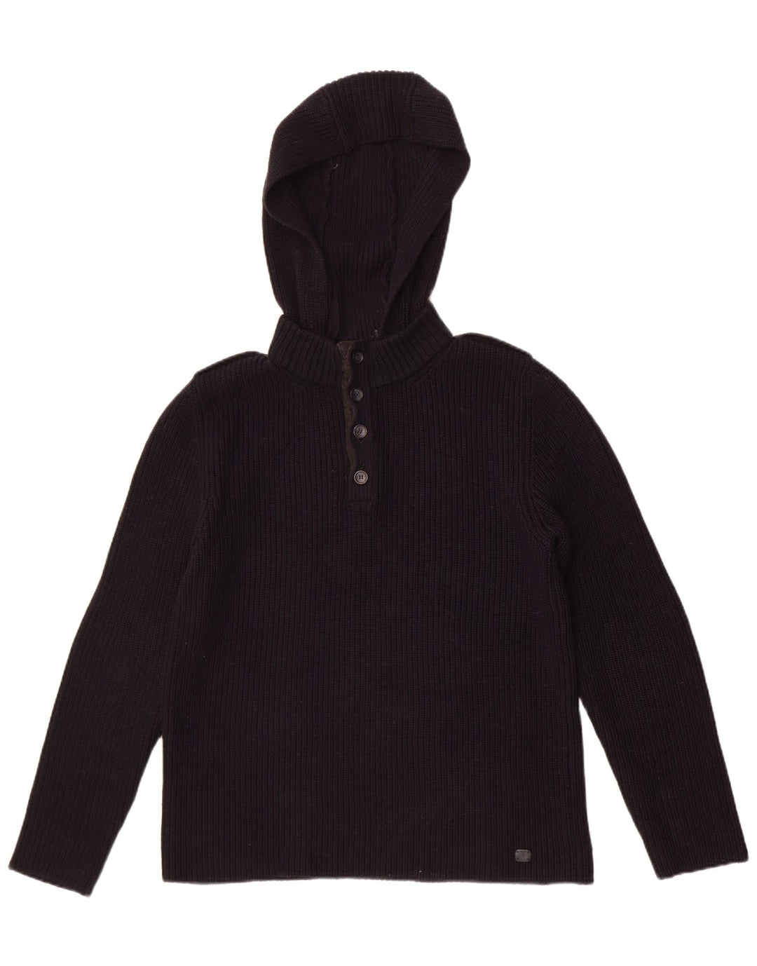 Jersey Trussardi Hombre Con Capucha Y Cuello Botonado De Lana Azul Marino Mediano