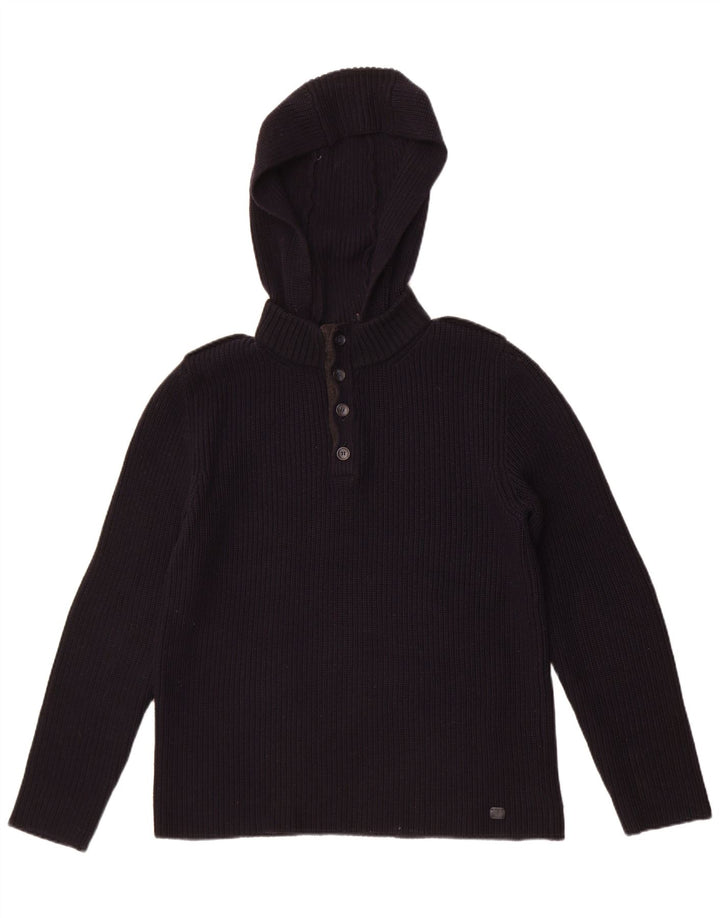 Jersey Trussardi Hombre Con Capucha Y Cuello Botonado De Lana Azul Marino Mediano