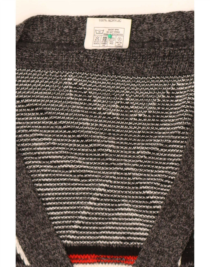 Vintage hombres Cardigan suéter XL gris geométrico acrílico