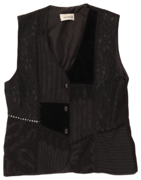 ACCORDO Chaleco para mujer UK 14 Medium Black Patchwork