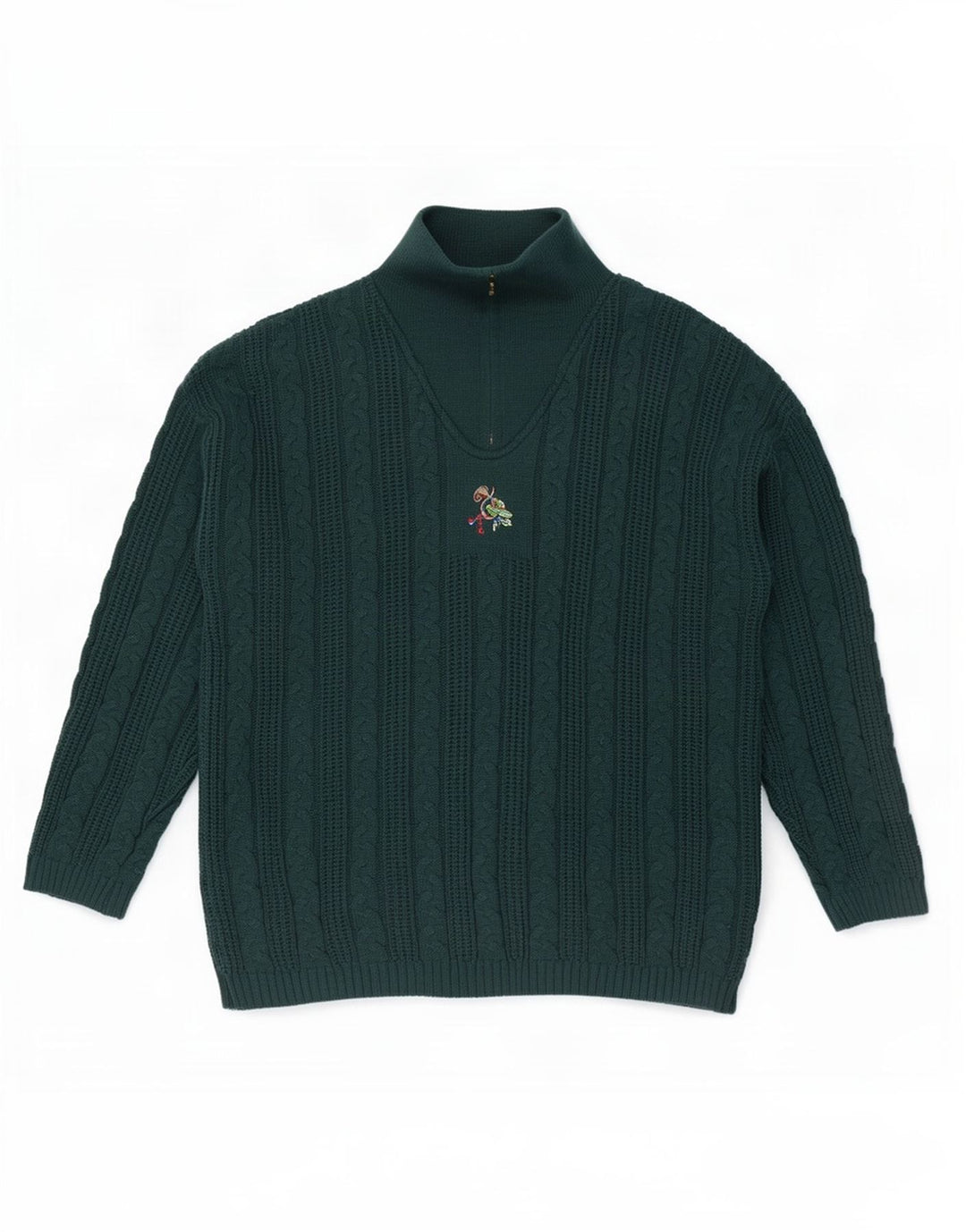 Vintage hombres zip cuello jumper suéter XL verde