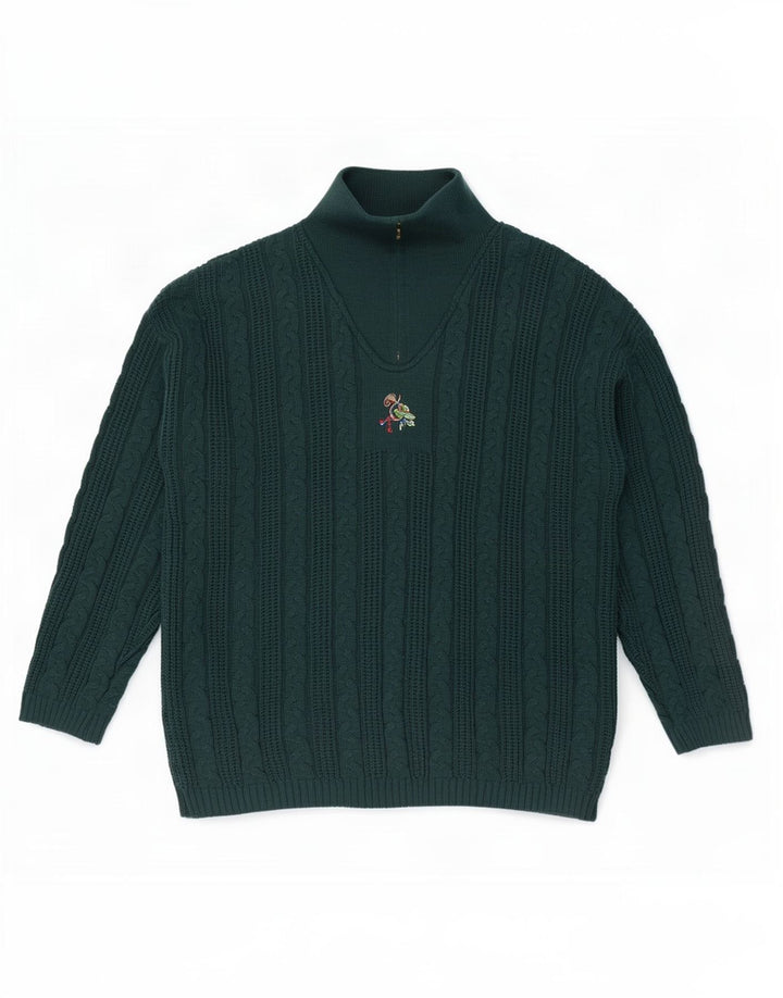 Vintage hombres zip cuello jumper suéter XL verde