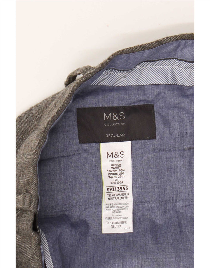 Pantalones de traje regular para hombre de Marks & Spencer W40 L29 gris poliéster
