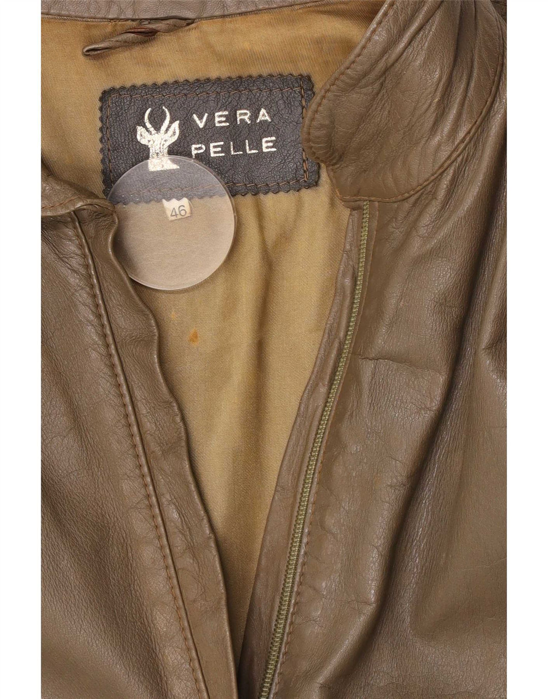 Chaqueta de cuero vintage para mujer IT 46 cuero caqui grande