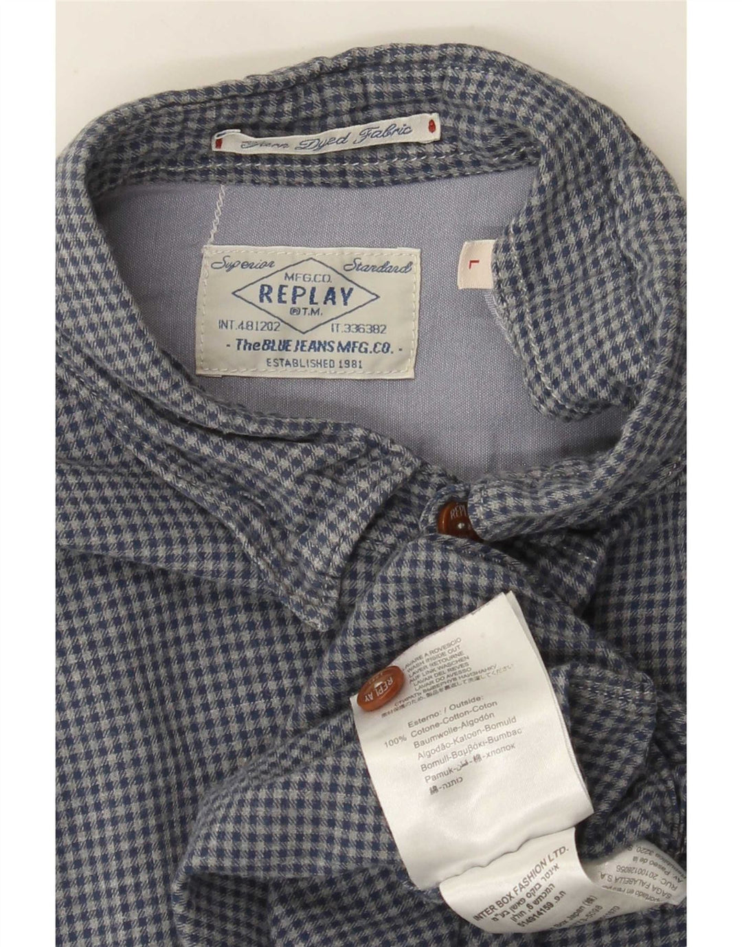 Camisa de franela para hombre Replay de algodón a cuadros azul grande