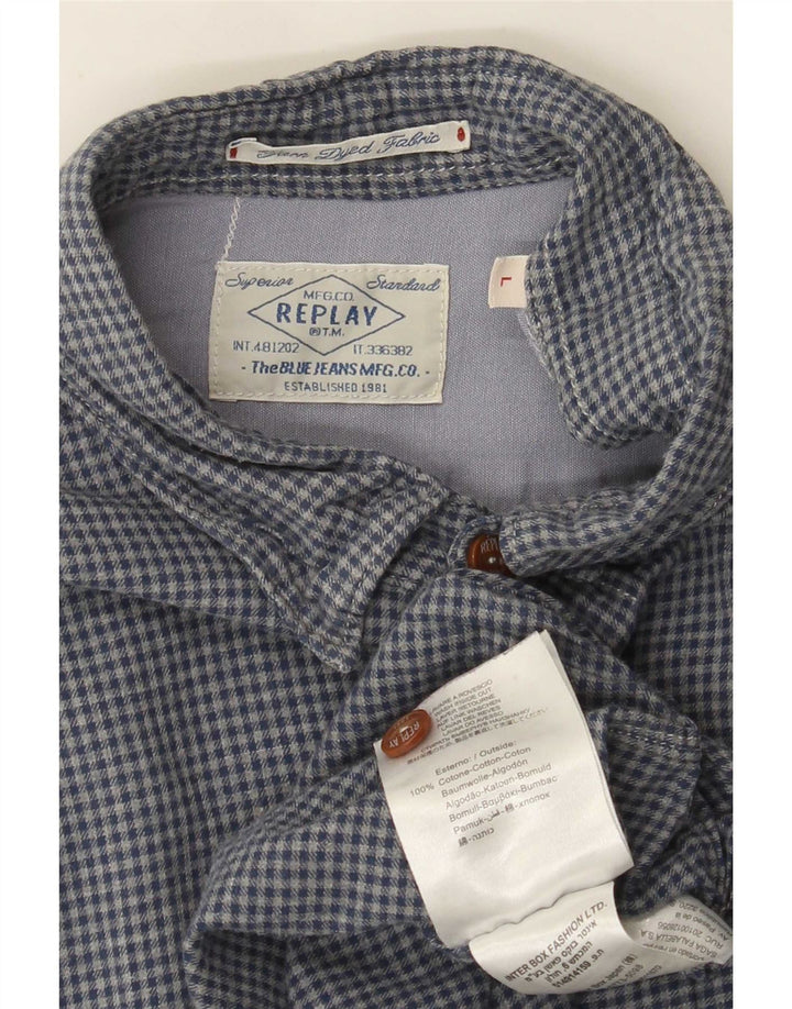 Camisa de franela para hombre Replay de algodón a cuadros azul grande