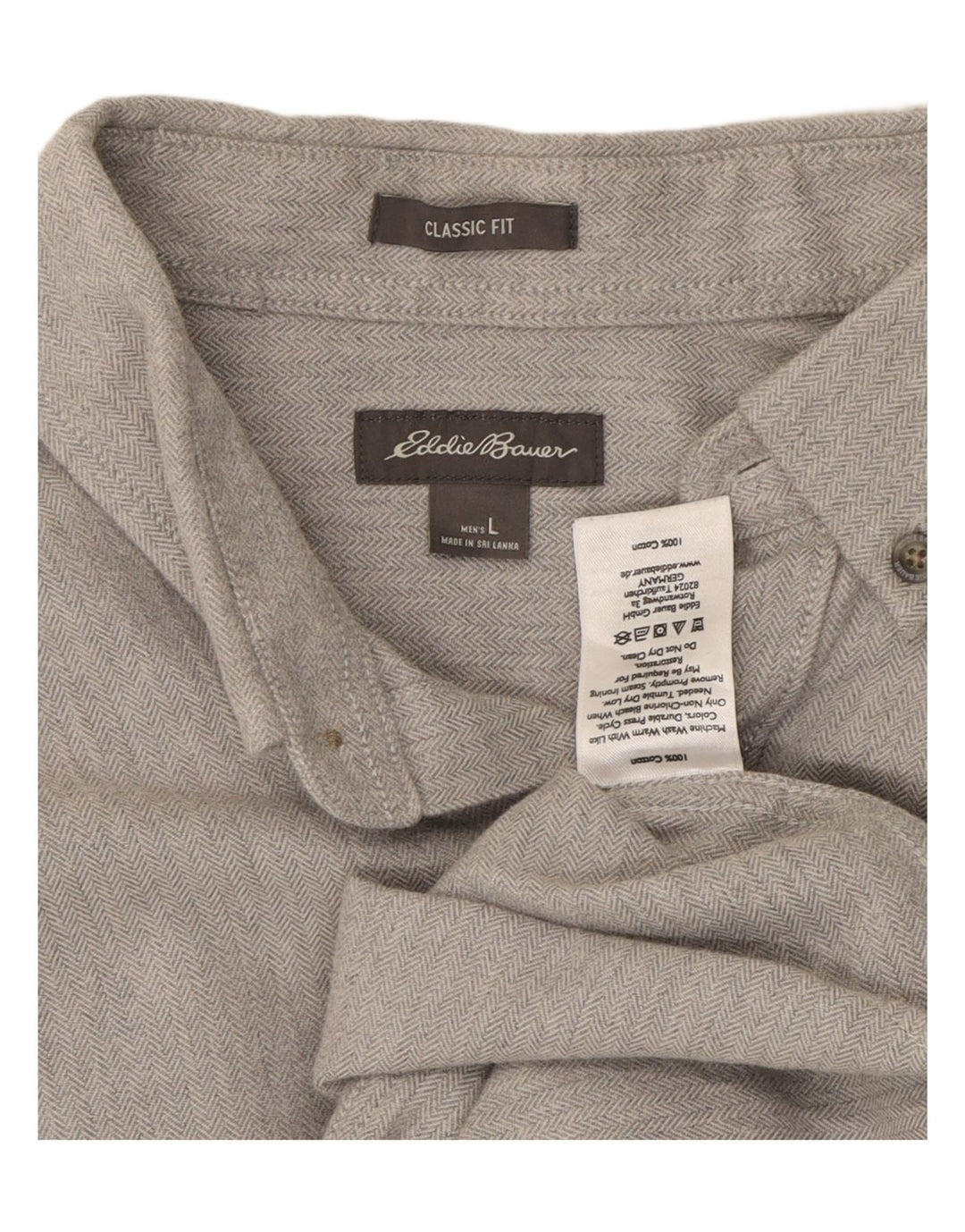 EDDIE BAUER Mens Classic Fit Shirt Large Grey Herringbone Cotton Vintage Eddie Bauer and Second-Hand Eddie Bauer from Messina Hembry 