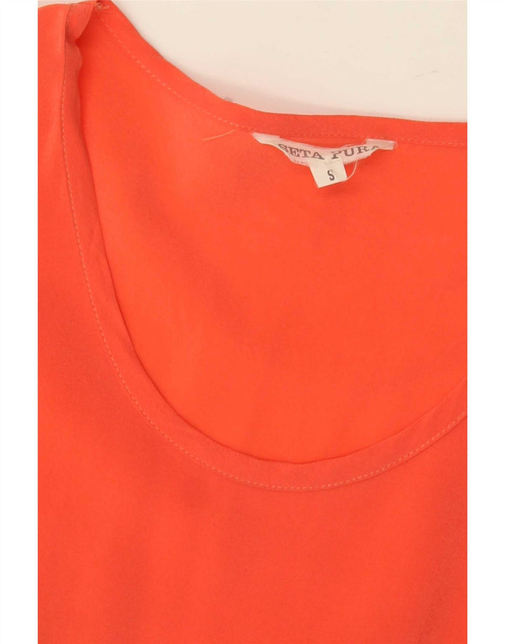 Vintage mujer blusa Top Reino Unido 10 pequeña seda naranja