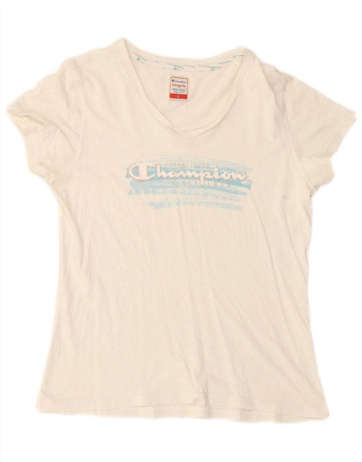 CHAMPION Camiseta con gráfico Heritage Fit para mujer UK 40 XL Blanco