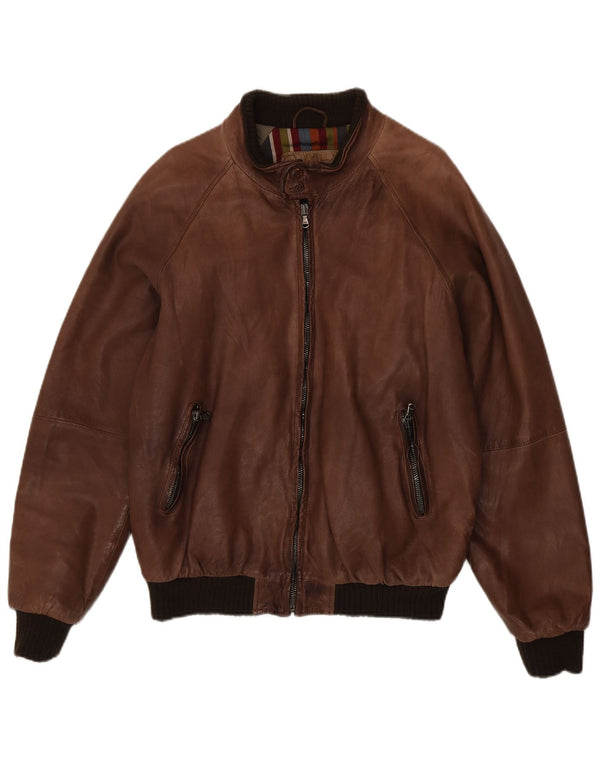 Chaqueta de cuero vintage para hombre IT 50 marrón grande