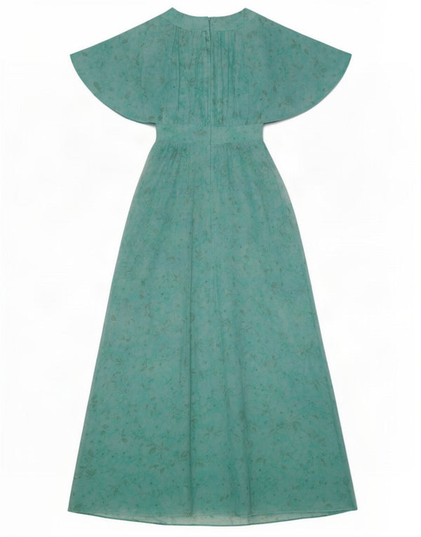 Vintage mujeres Maxi Batwing Empire vestido Reino Unido 12 medio turquesa floral