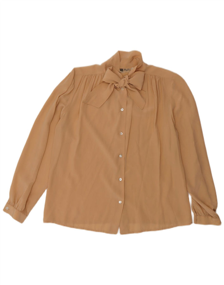 Vintage mujer frente corbata camisa blusa IT 44 seda beige medio