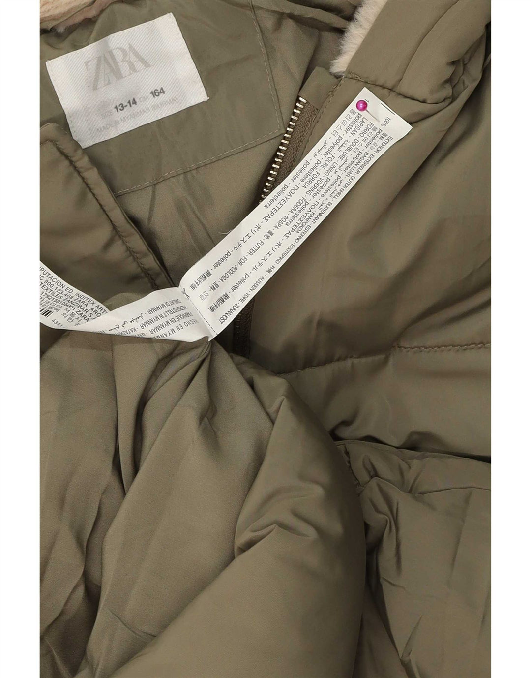Zara Anorak Niña Con Capucha 13-14 Años Verde Poliéster