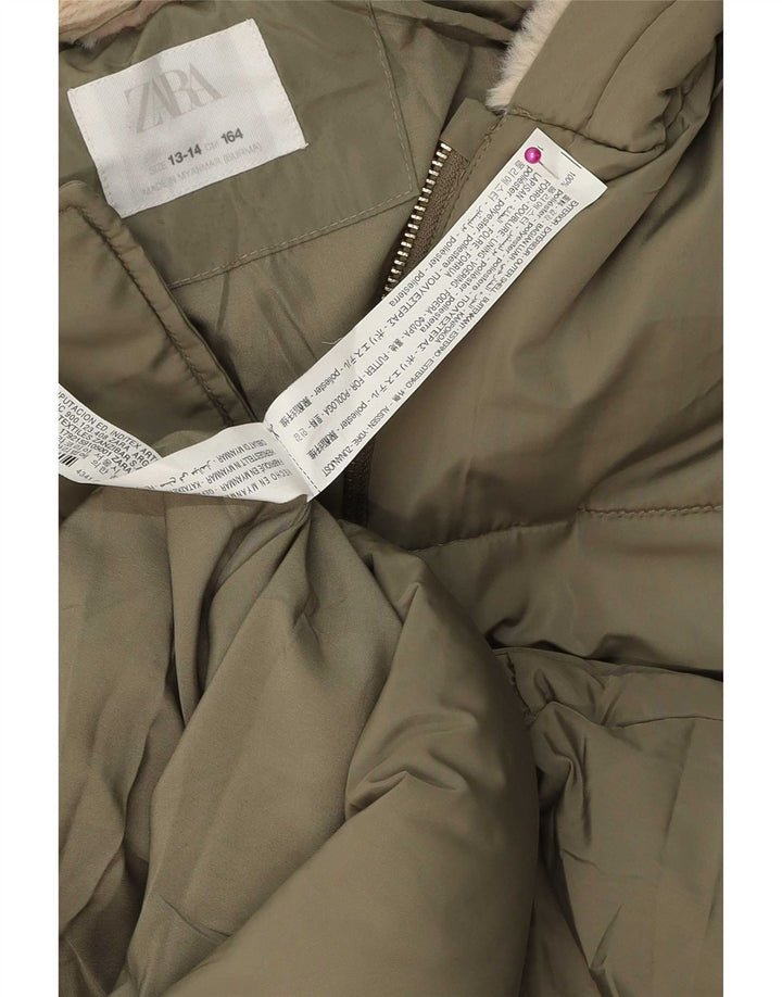 Zara Anorak Niña Con Capucha 13-14 Años Verde Poliéster