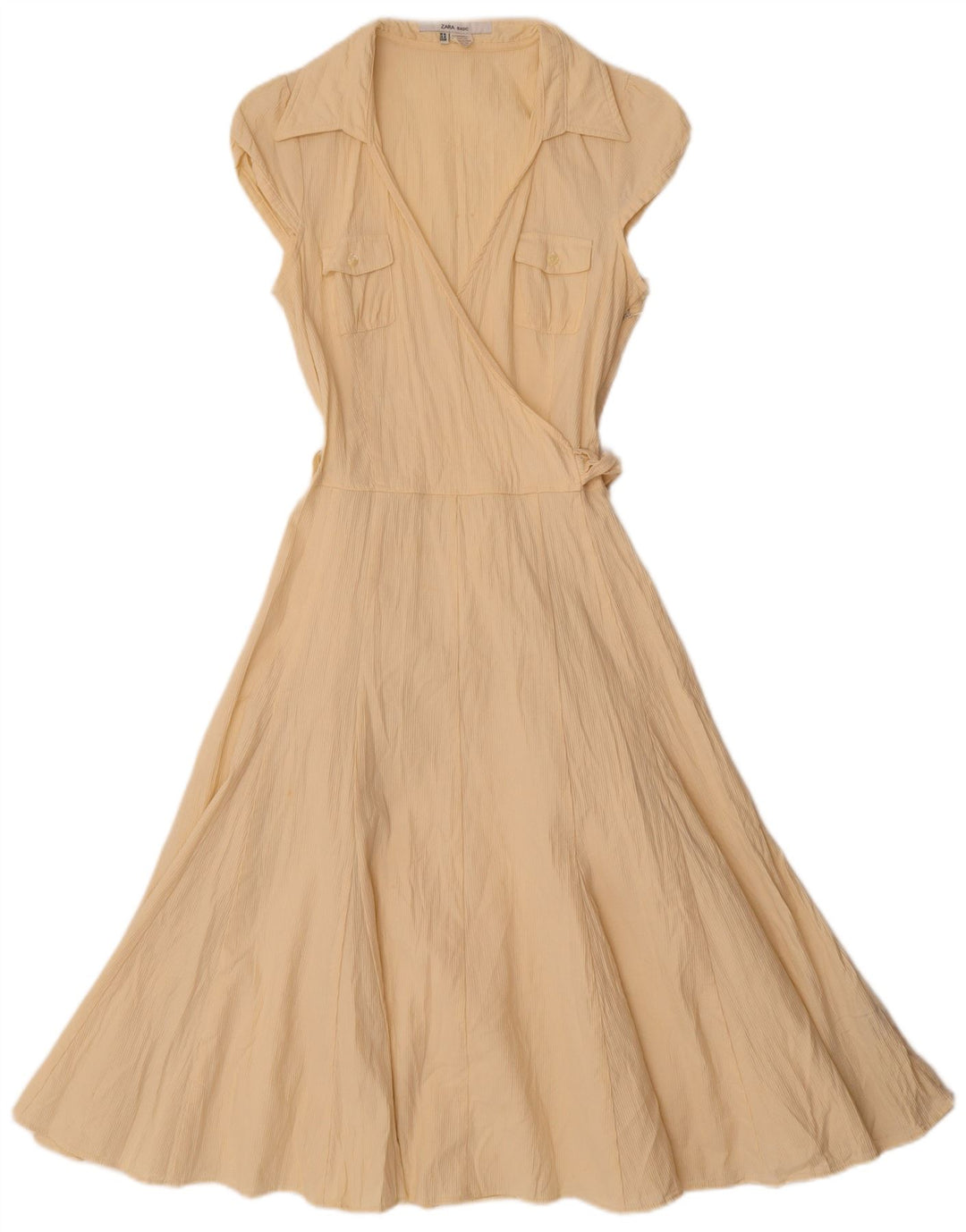 Zara Vestido Acampanado para Mujer UK 42 Algodón Amarillo Medio
