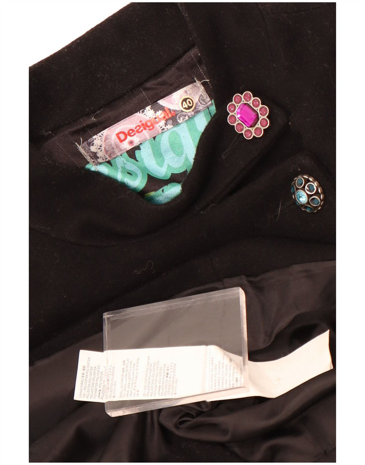 Abrigo gráfico Desigual para mujer EU 40 Lana geométrica negra mediana