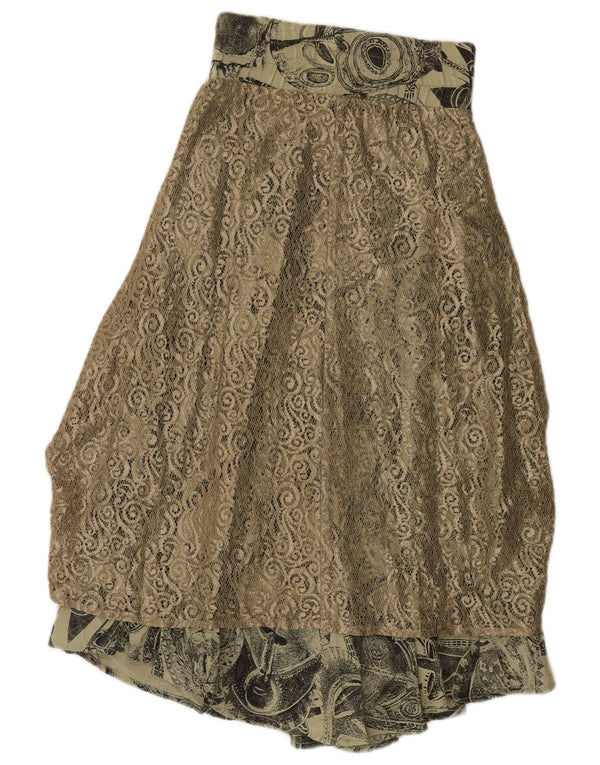 Vintage Womens Abstract Pattern High Waist Flared Skirt Small W26 Khaki