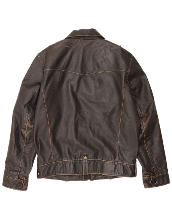 Mustang Mens Military Leather Jacket UK 36 Small Brown Leather