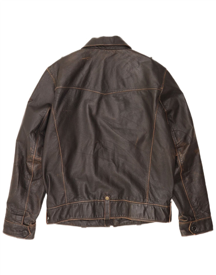 Mustang Chaqueta de cuero militar para hombre UK 36 Small Cuero marrón