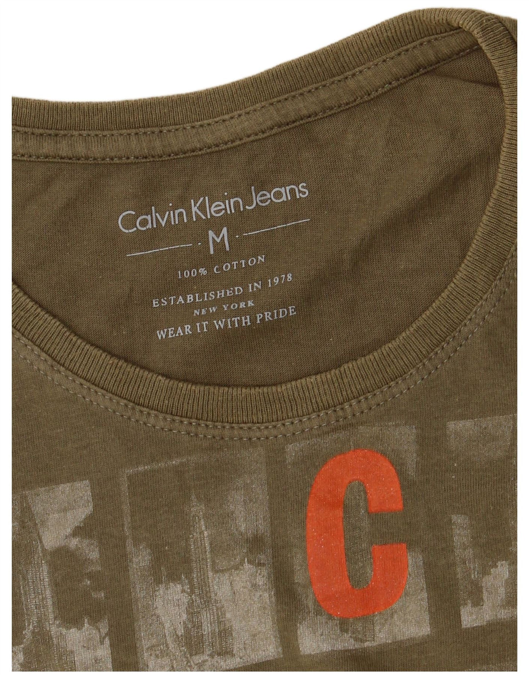 CALVIN KLEIN JEANS Camiseta gráfica para hombre Top Medium Khaki Cotton