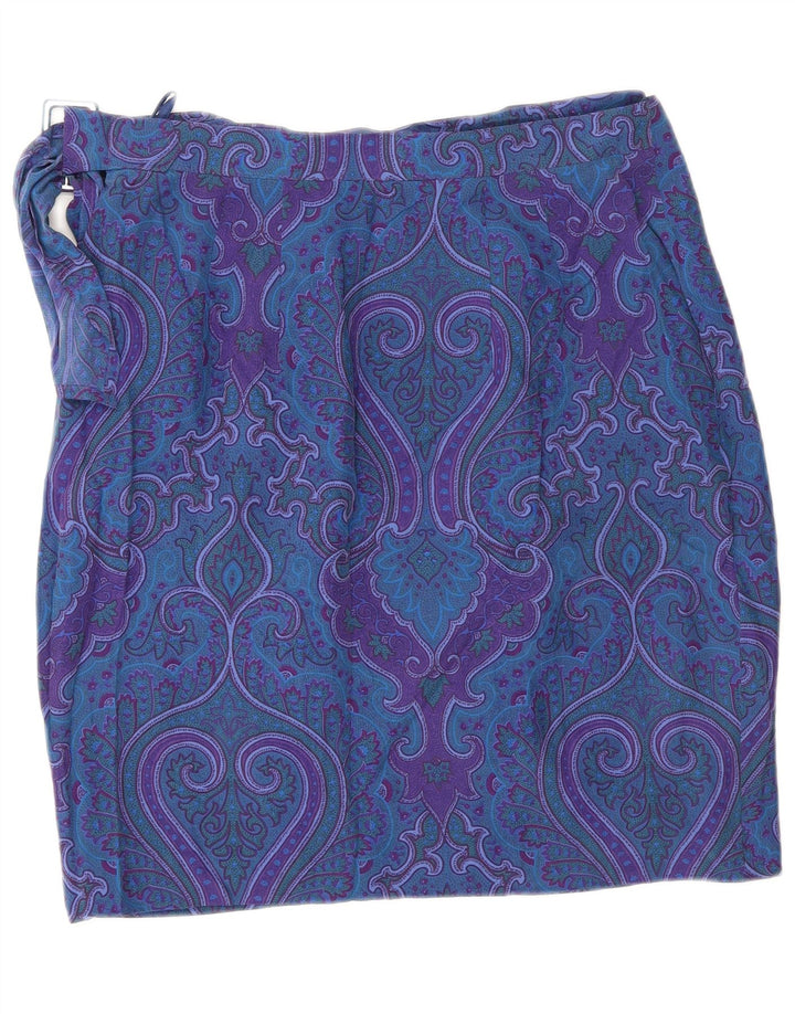 VINTAGE Falda cruzada para mujer EU 40 Mediana W30 Seda Paisley Azul