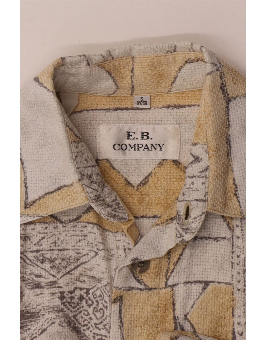 E.B. Company Camisa De Manga Corta Para Hombre Talla 37/38 Small Beige Geométrico