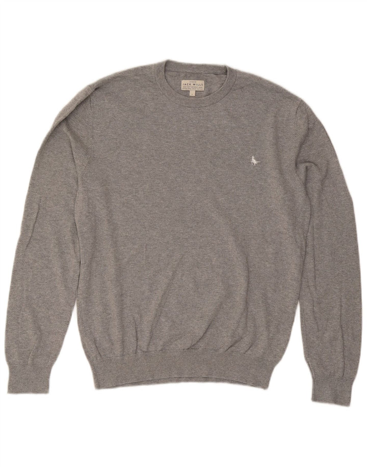 Jack Wills Jersey de cuello redondo para hombre, talla grande, algodón gris