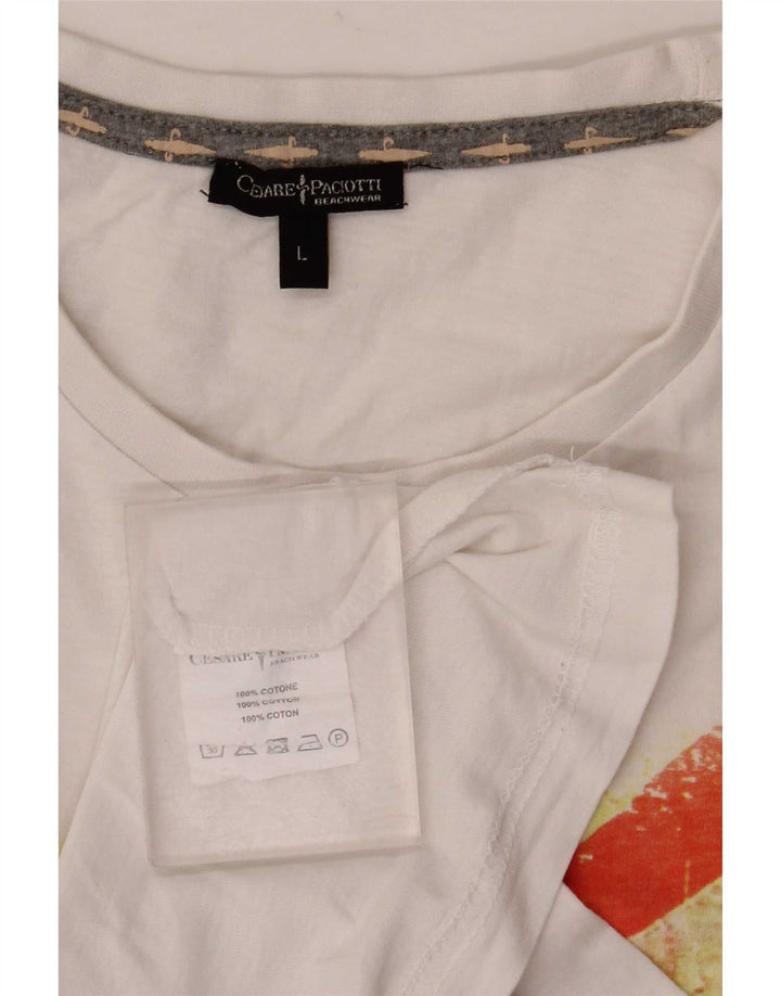 Cesare Paciotti Camiseta gráfica para hombre Top grande de algodón blanco