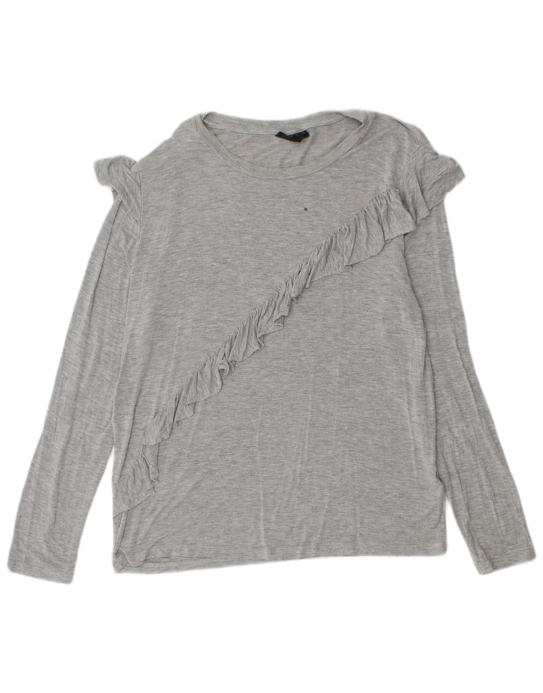 Topshop Top con volantes en la parte delantera para mujer, manga larga, UK 42, color gris medio moteado