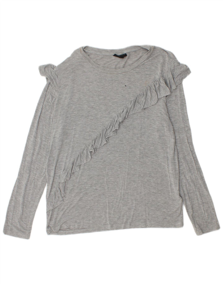 Topshop Top con volantes en la parte delantera para mujer, manga larga, UK 42, color gris medio moteado