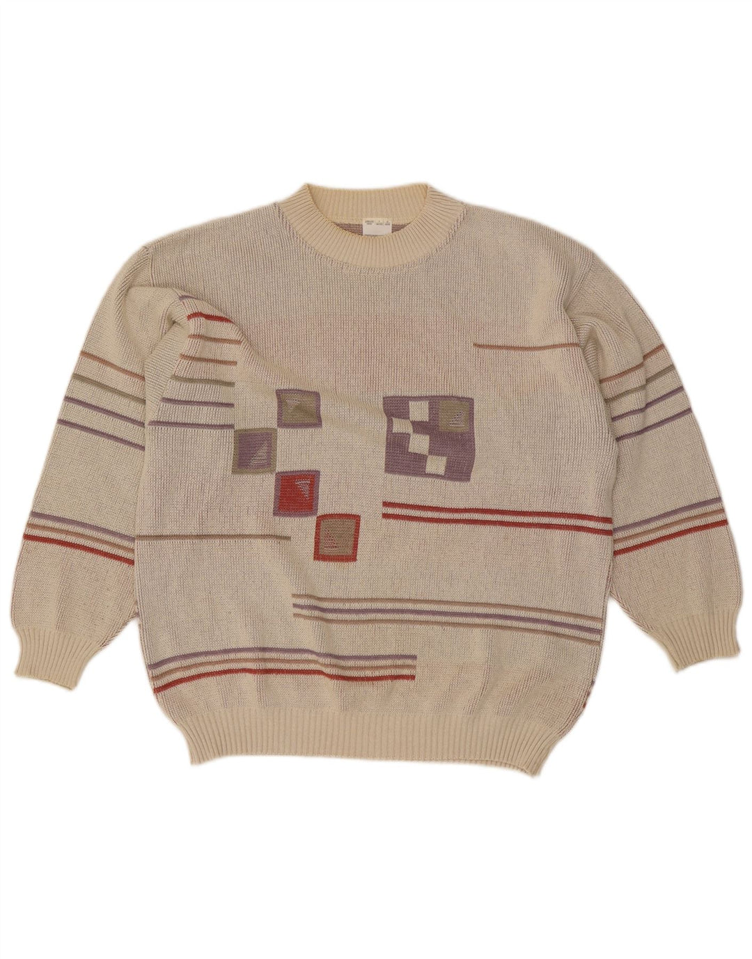 Vintage hombres cuello redondo jersey suéter IT 48/50 gris medio geométrico