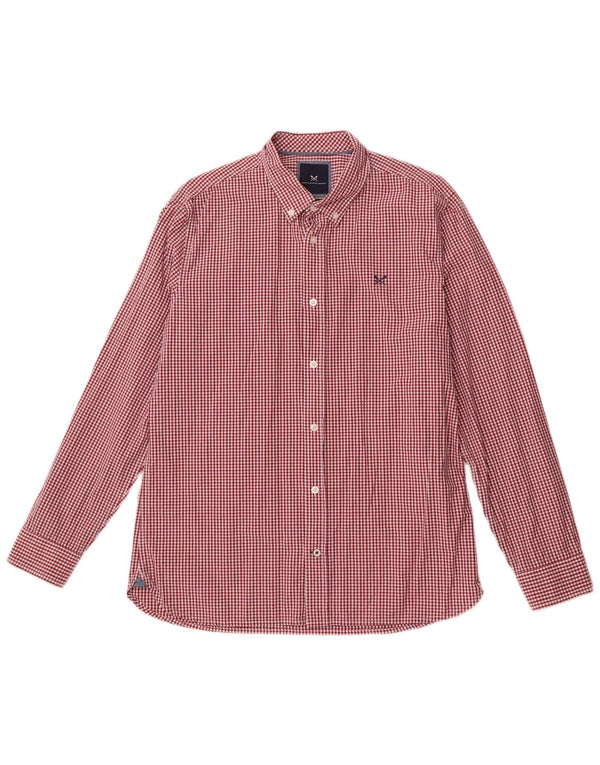 CREW CLOTHING Camisa ajustada para hombre XL Algodón a cuadros rojos