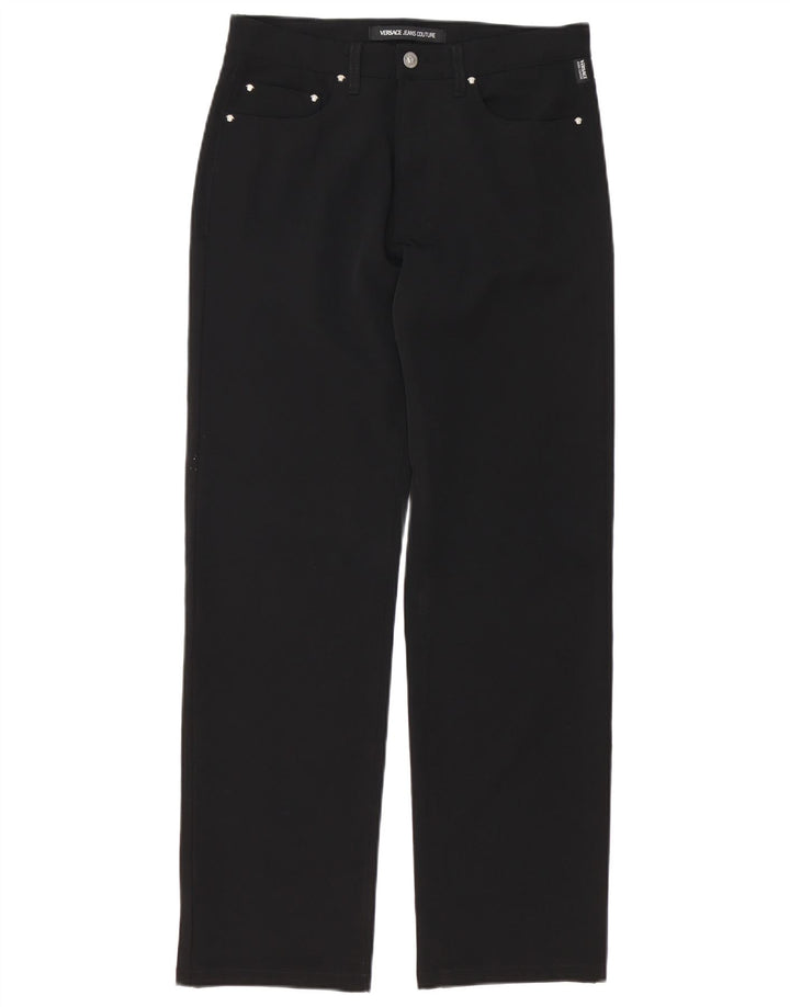 VERSACE Pantalón casual recto para hombre IT 46 Small W32 L30 Poliéster negro