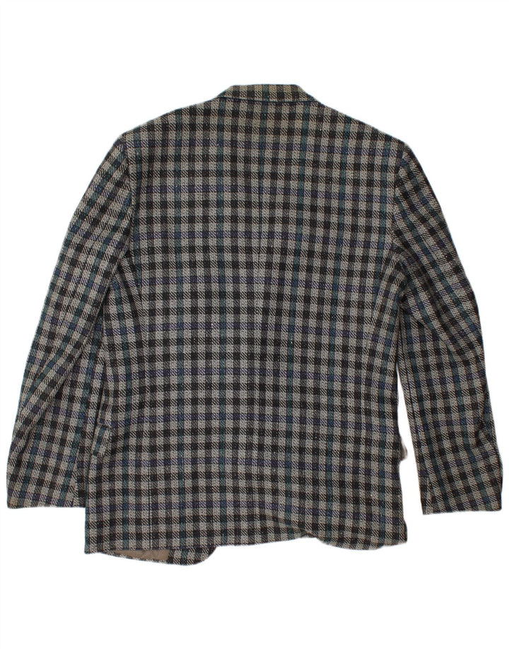 VALENTINO Chaqueta tipo blazer de 2 botones para hombre IT 50 Large Blue Check Lana virgen