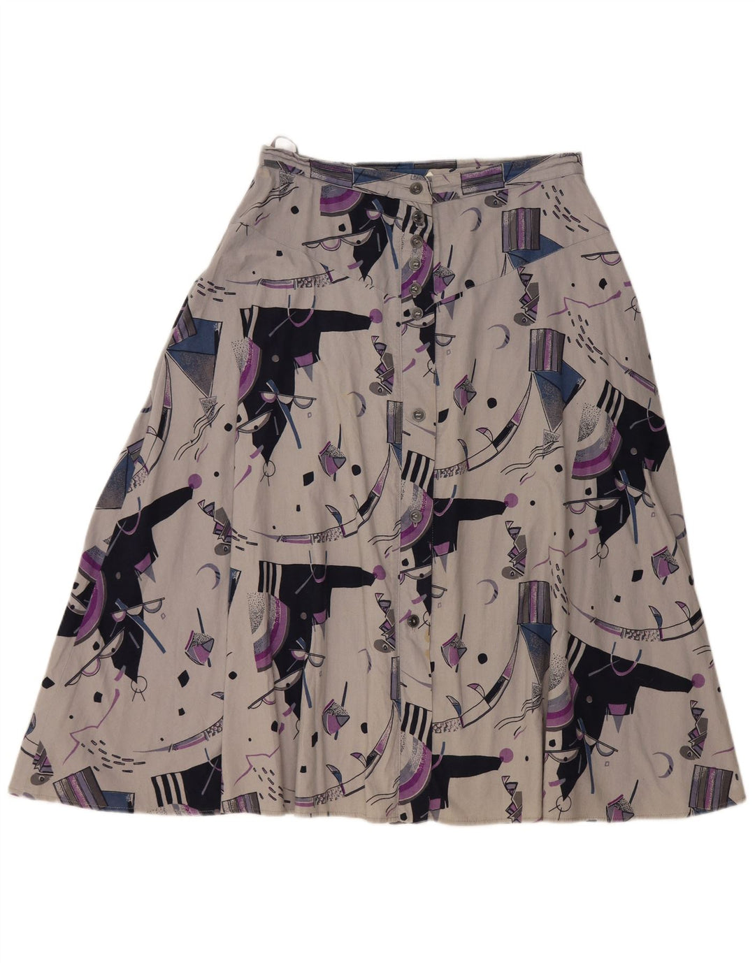 VINTAGE Mujer cintura alta A-Line Falda W32 Grande Gris Geométrico